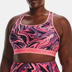 Under Armour Mid Stamp pink Medium Impact sports Bra Racer Back Sz 2X